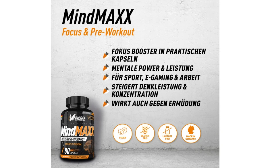 Engel Nutrition MindMAXX® Focus- & Pre-Workout - 80 Kapseln 4 Engel Nutrition MindMAXX® Focus- & Pre-Workout - 80 Kapseln – Bild 2